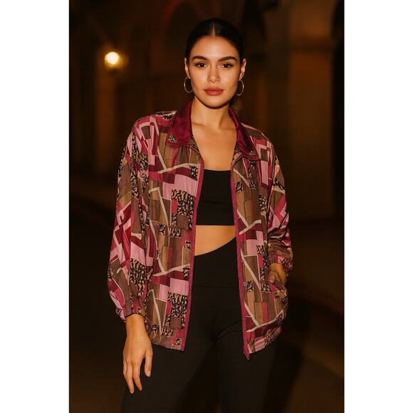 Vintage 80s 90s Womens Cervelle 100% Silk Windbreaker Track Jacket Size Large - Picture 1 of 10